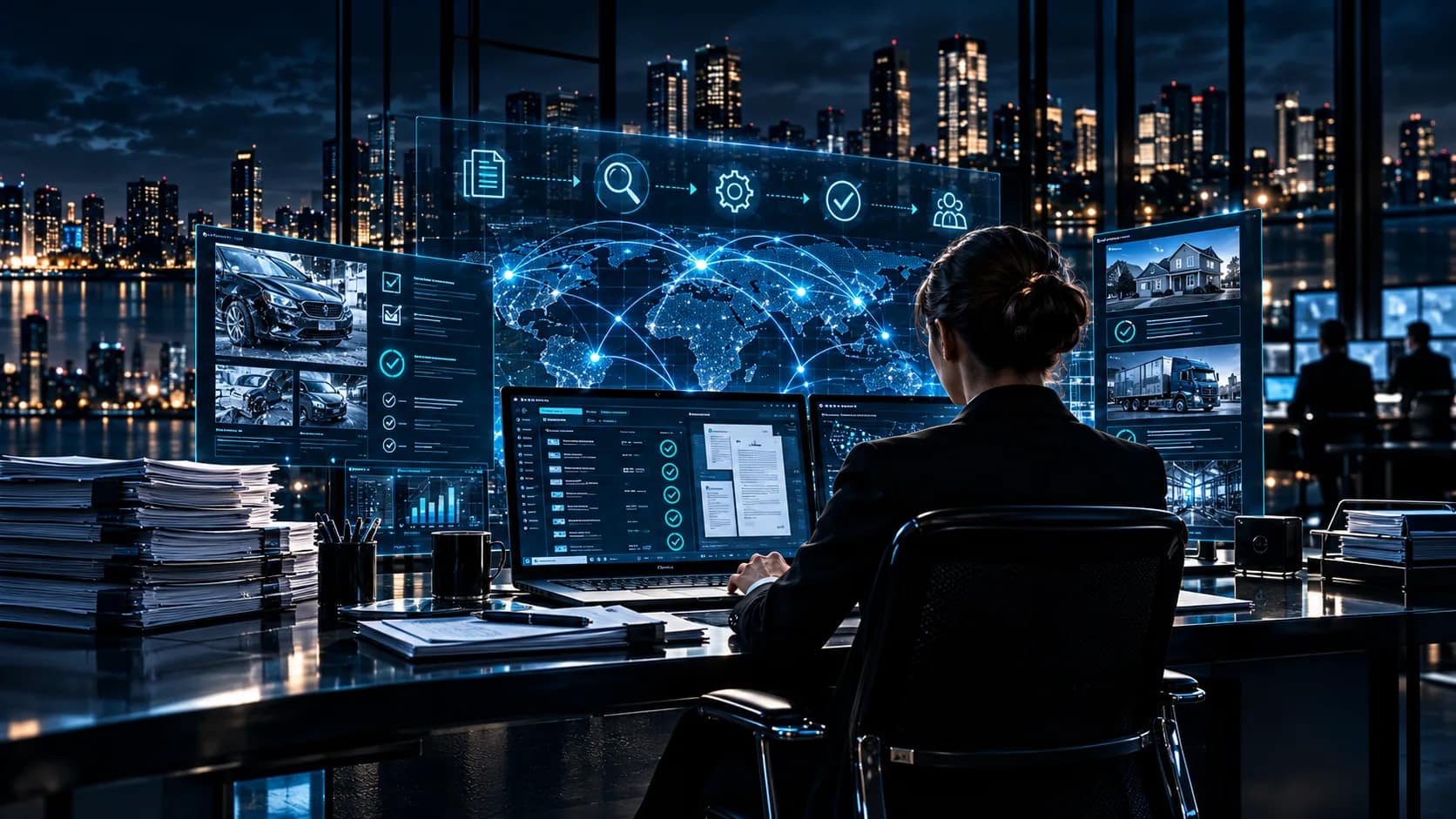 Claims operations team coordinating first-notice and assignment workflows.
